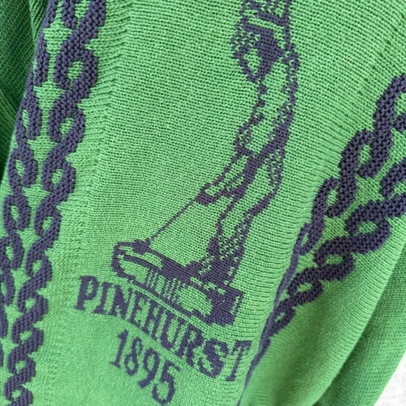 Vintage Pinehurst 1895 Green Knit Sweater with Navy Golf Motif 100% Cotton XL - Picture 3 of 6